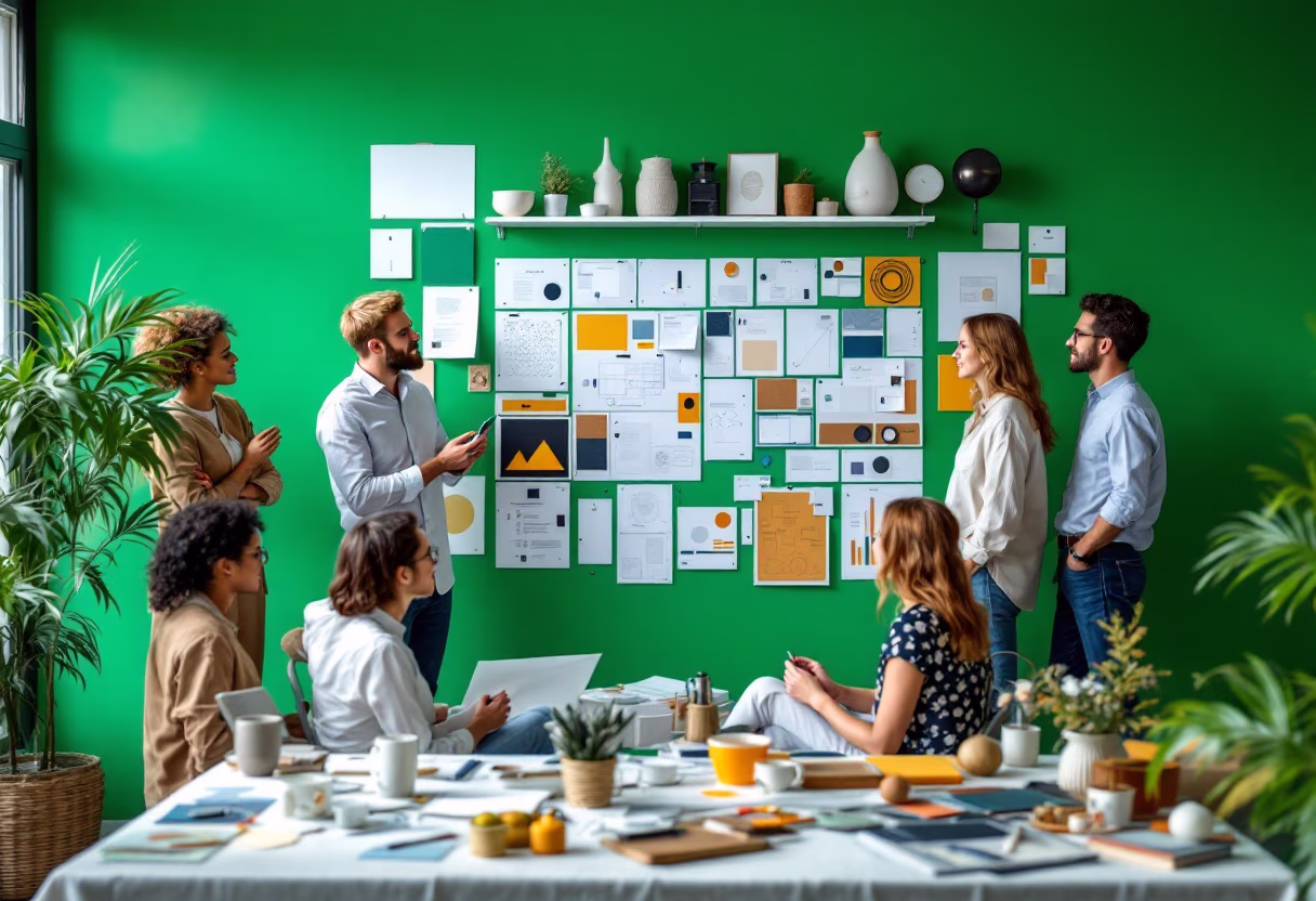 image of team brainstorming session (for a graphic design studio)