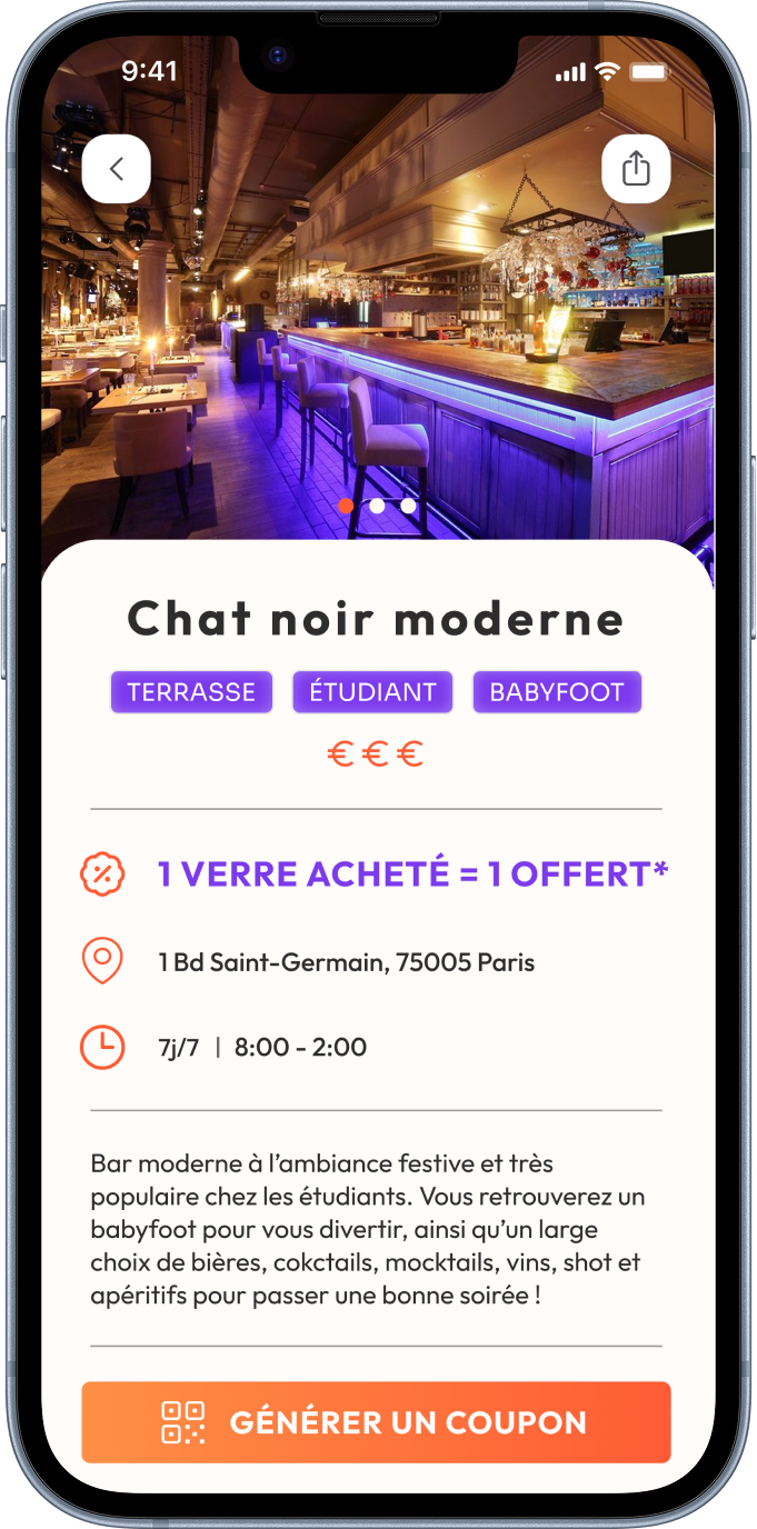 Mockup d'iphone montrant une page de l'application mobile "BARRY"