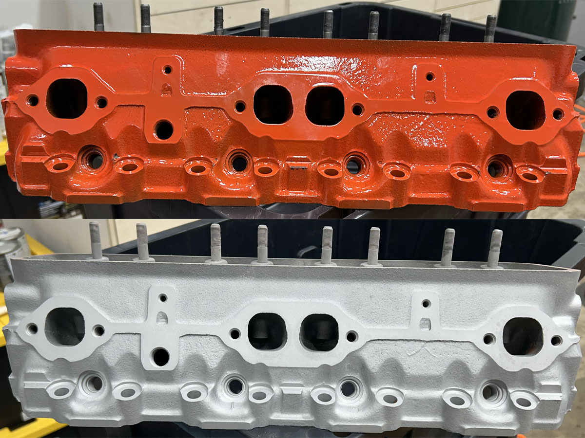 Before and after image of V8 cylinder head