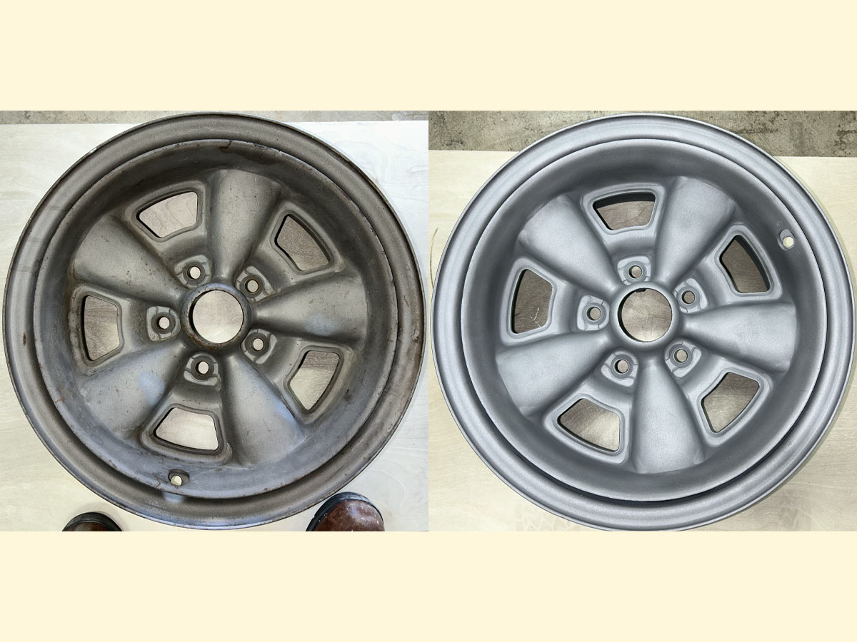 Before and after of a steel wheel