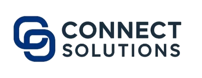 Connect Solutions logo with interlocking stylized letters C and S in blue beside the company name in uppercase letters.