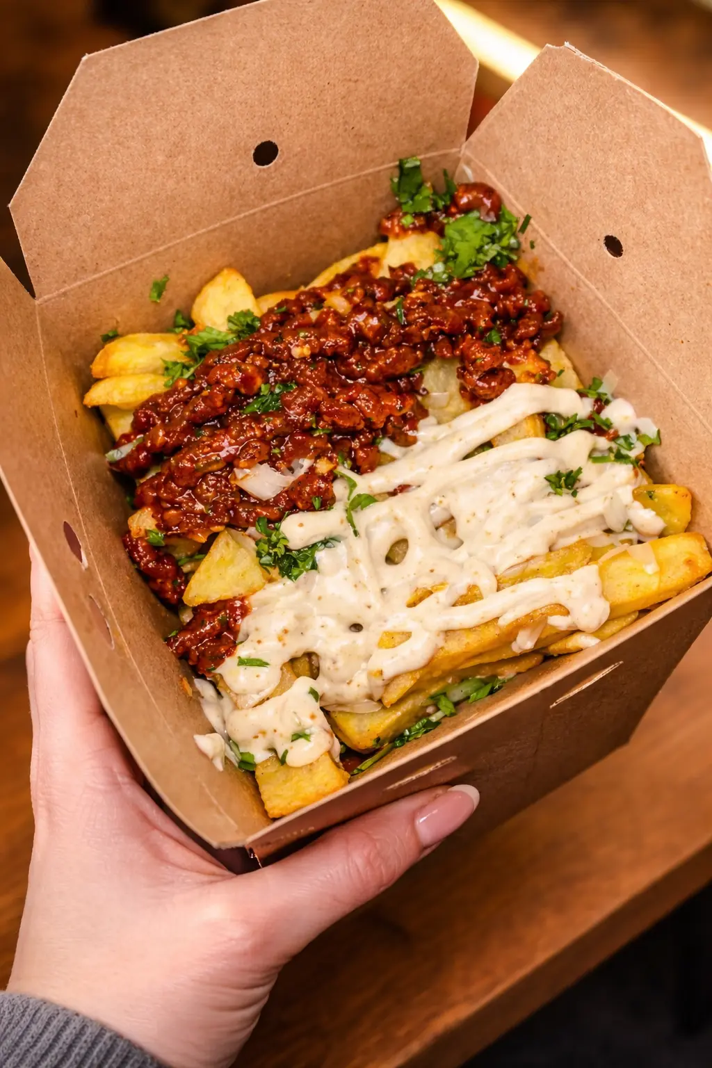 London style original chips box with ranch and kiss from london sauces at CHIPZ London Cairo