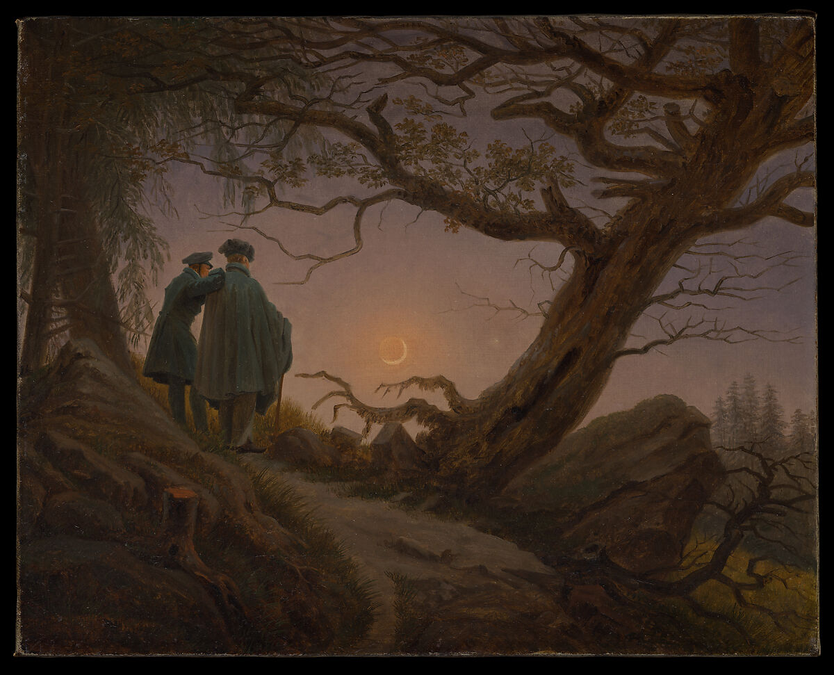 Two Men Contemplating the Moon, Caspar David Friedrich (German, Greifswald 1774–1840 Dresden), Oil on canvas