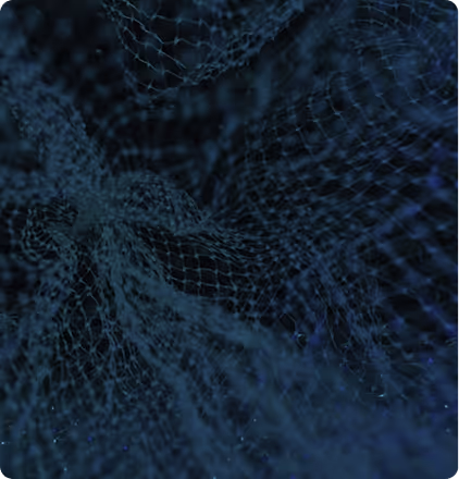 Close-up of a dark blue mesh fabric with intricate netted patterns and folds.