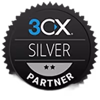3CX Silver Partner badge with two stars on a black circular background.