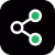 Icon of a network with three connected nodes shown as circles in green and white on black background.