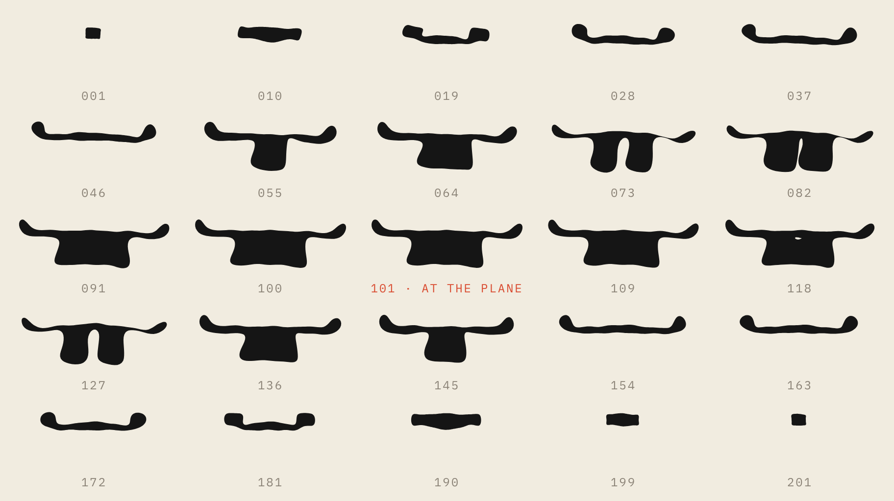 Twenty-five sections of the knob under Fourier, dealt out first to last, the two screw holes appearing as channels in the middle rows.