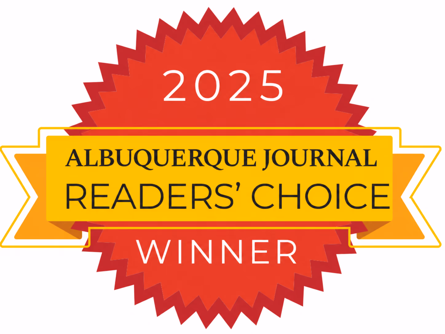 2025 Albuquerque Journal Readers' Choice Winner badge with a red starburst and yellow ribbon.