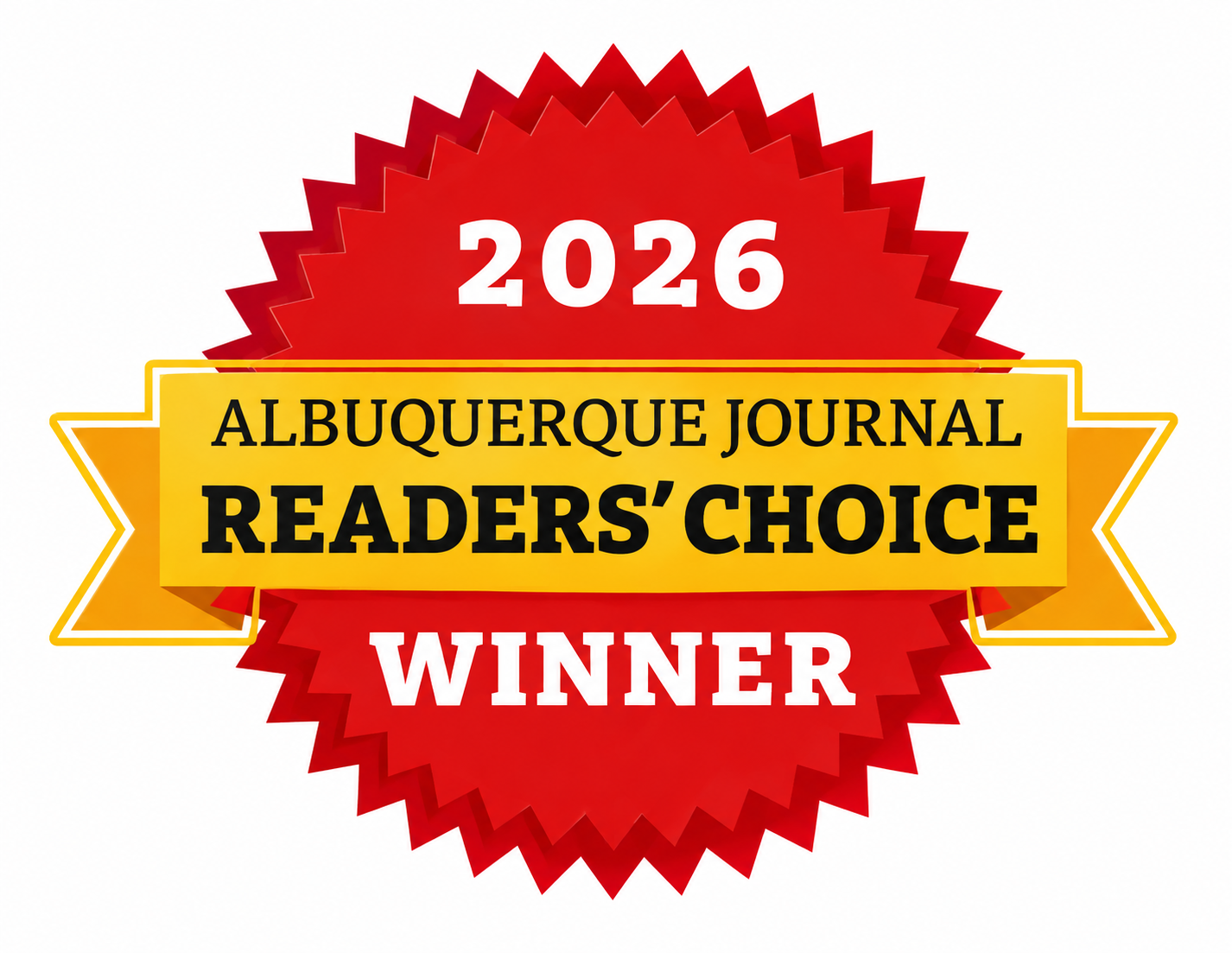 2024 Albuquerque Journal Readers' Choice Winner badge with red starburst and yellow banner.