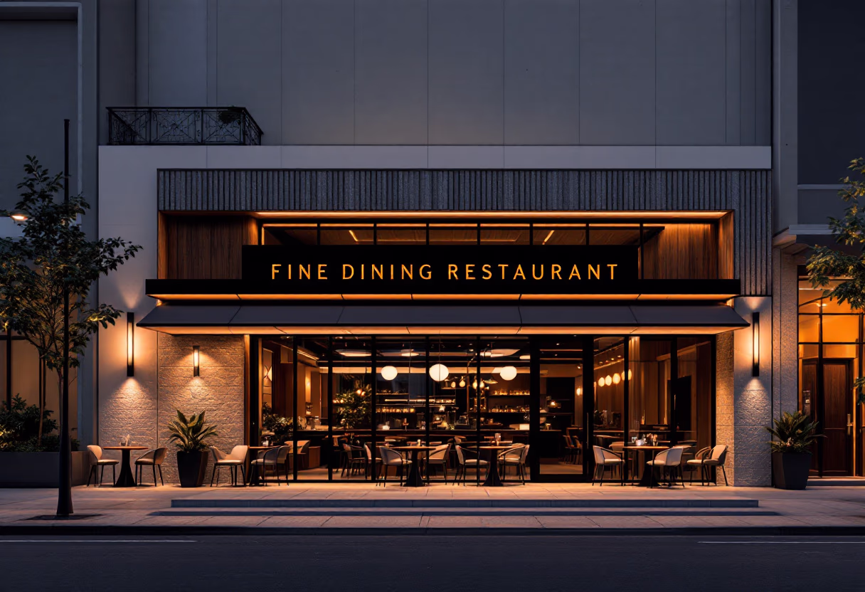 [background image] image of restaurant exterior at night (for a fine dining restaurant)