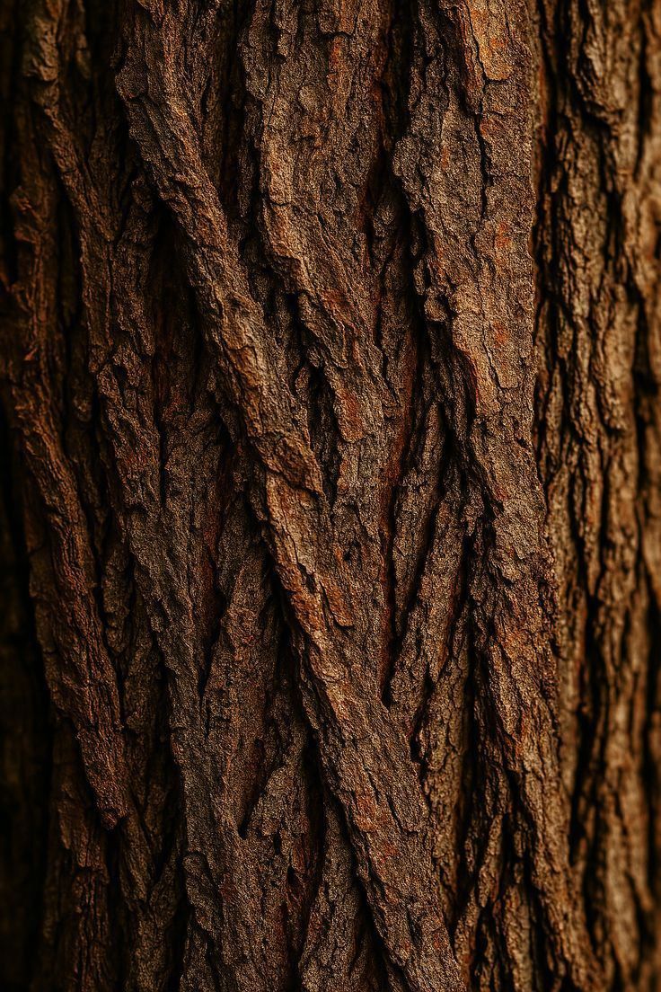 Close-up of rough, textured brown tree bark with deep grooves and ridges.
