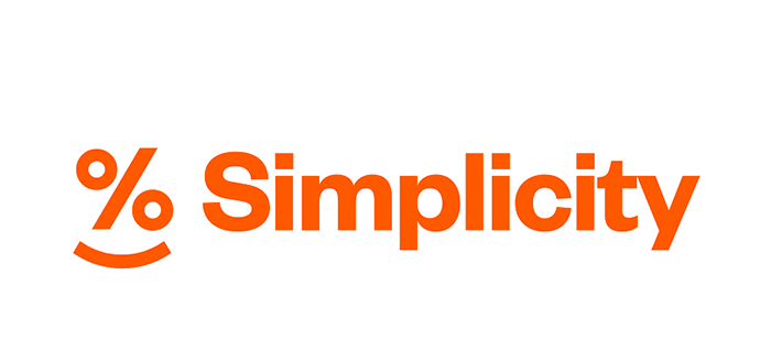 Simplicity logo with a stylized orange percentage sign and smile, followed by the word Simplicity in bold orange text.