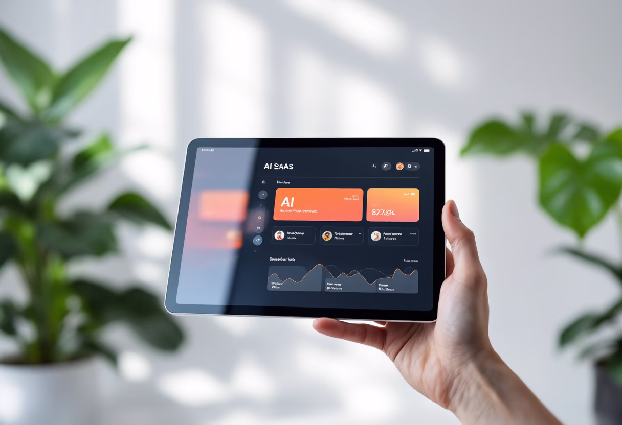 [interface] image of a tablet displaying product interface (for an ai saas company)