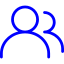 Blue icon of two outlined human figures representing people or users.