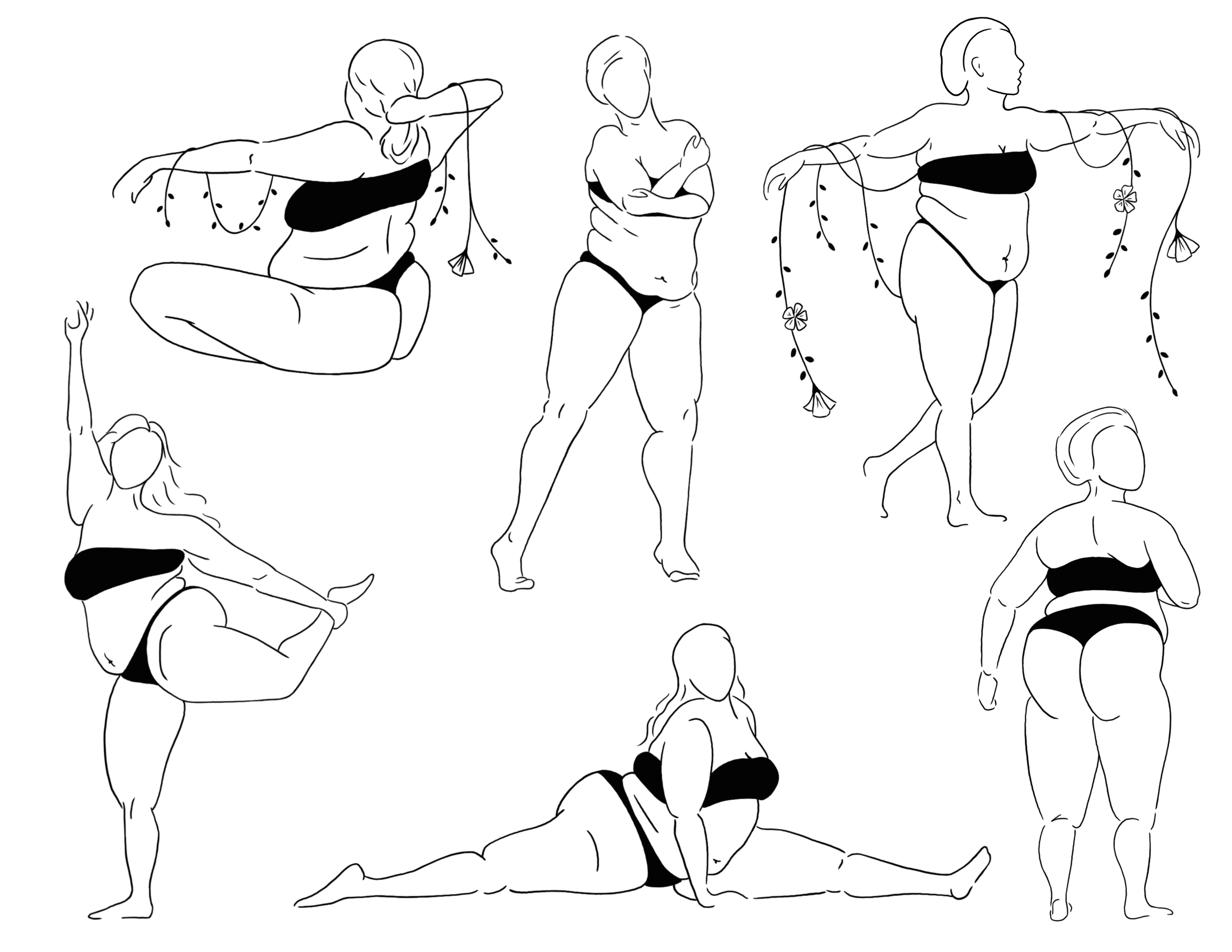 collection of illustrated dancing women