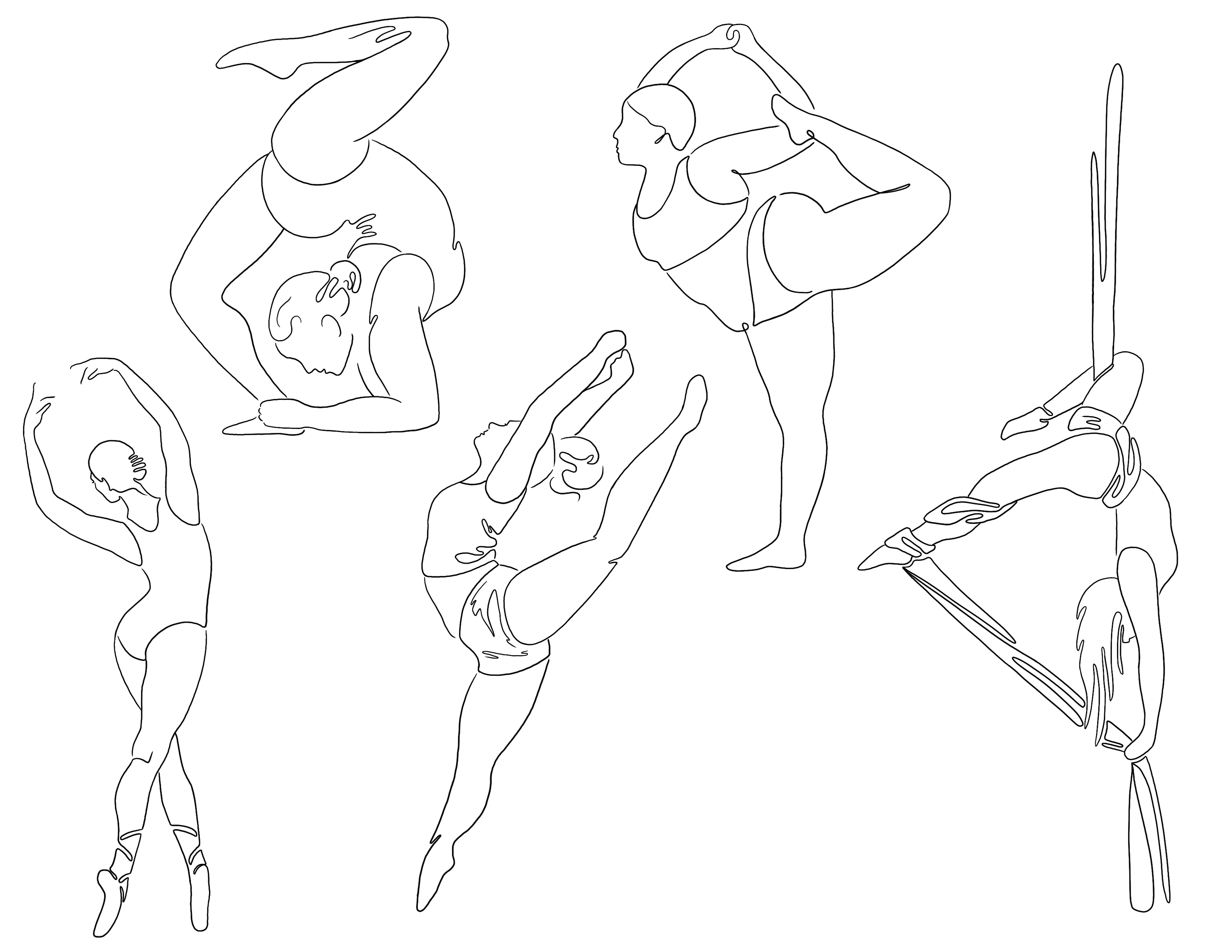 illustrated women dancing and doing yoga