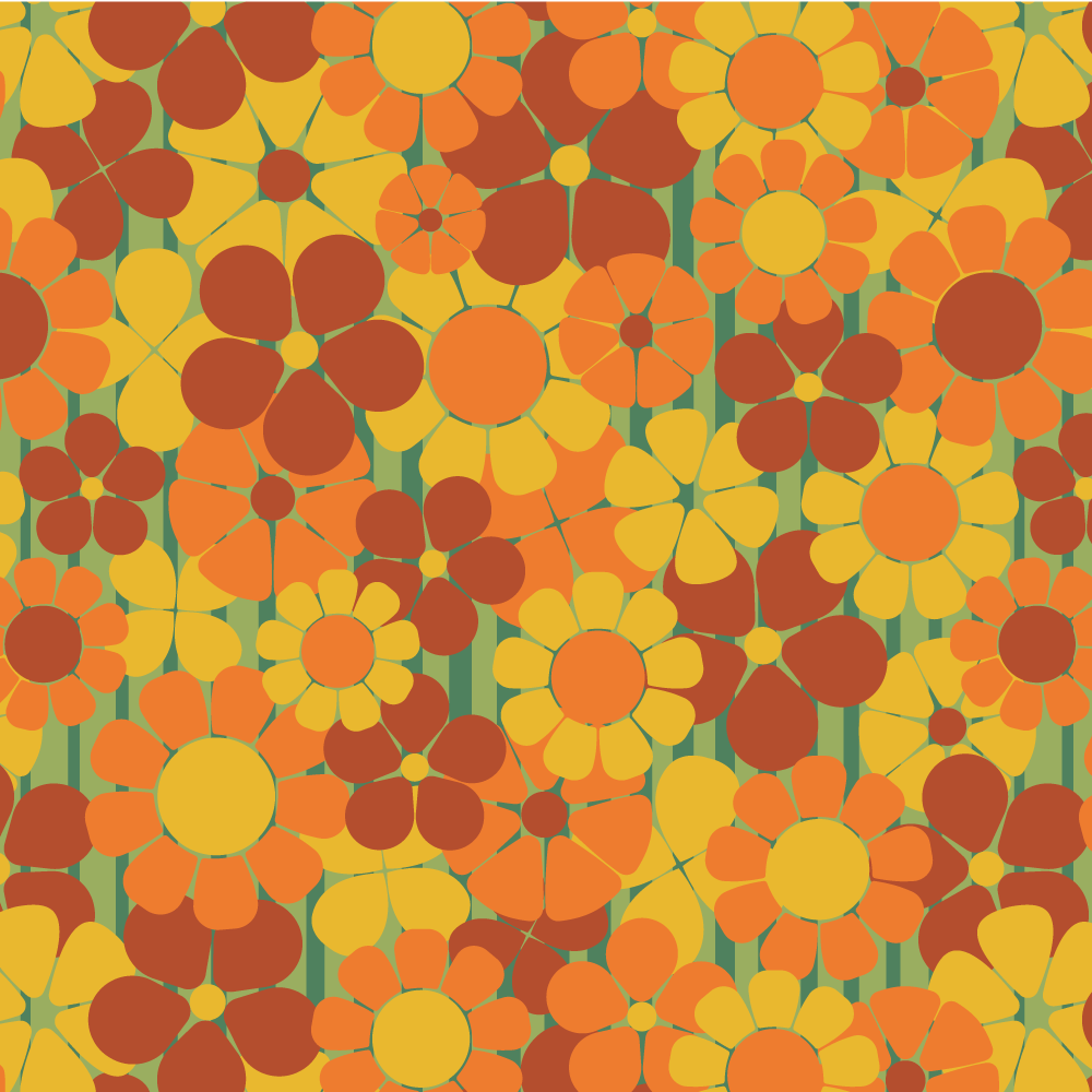 repeat pattern of orange and red simple graphic flowers