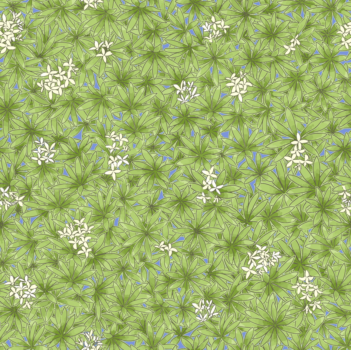 repeat pattern star-shaped leaves and white flowers