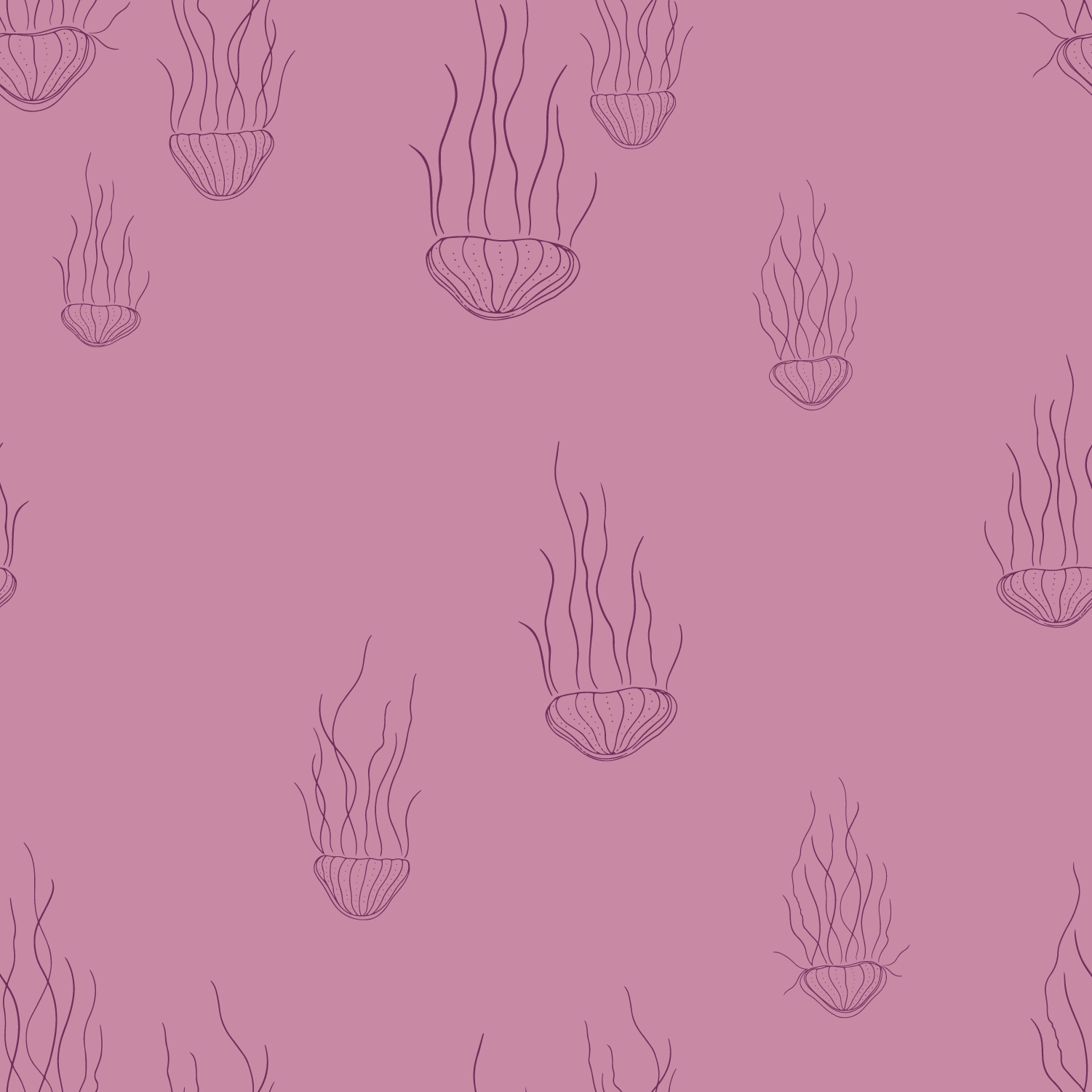 dark pink jellyfish on a pink background repeat pattern