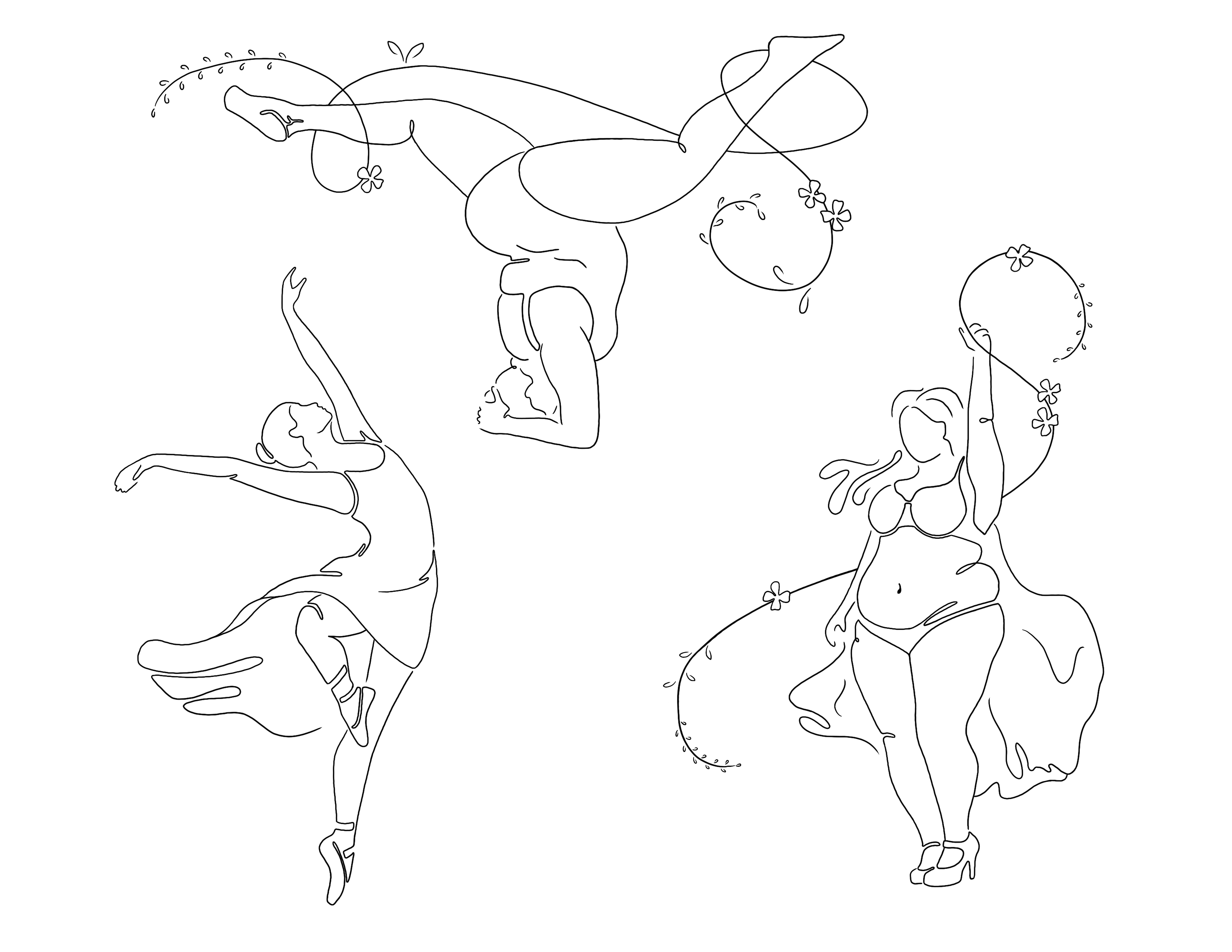 linework women dancing and stretching