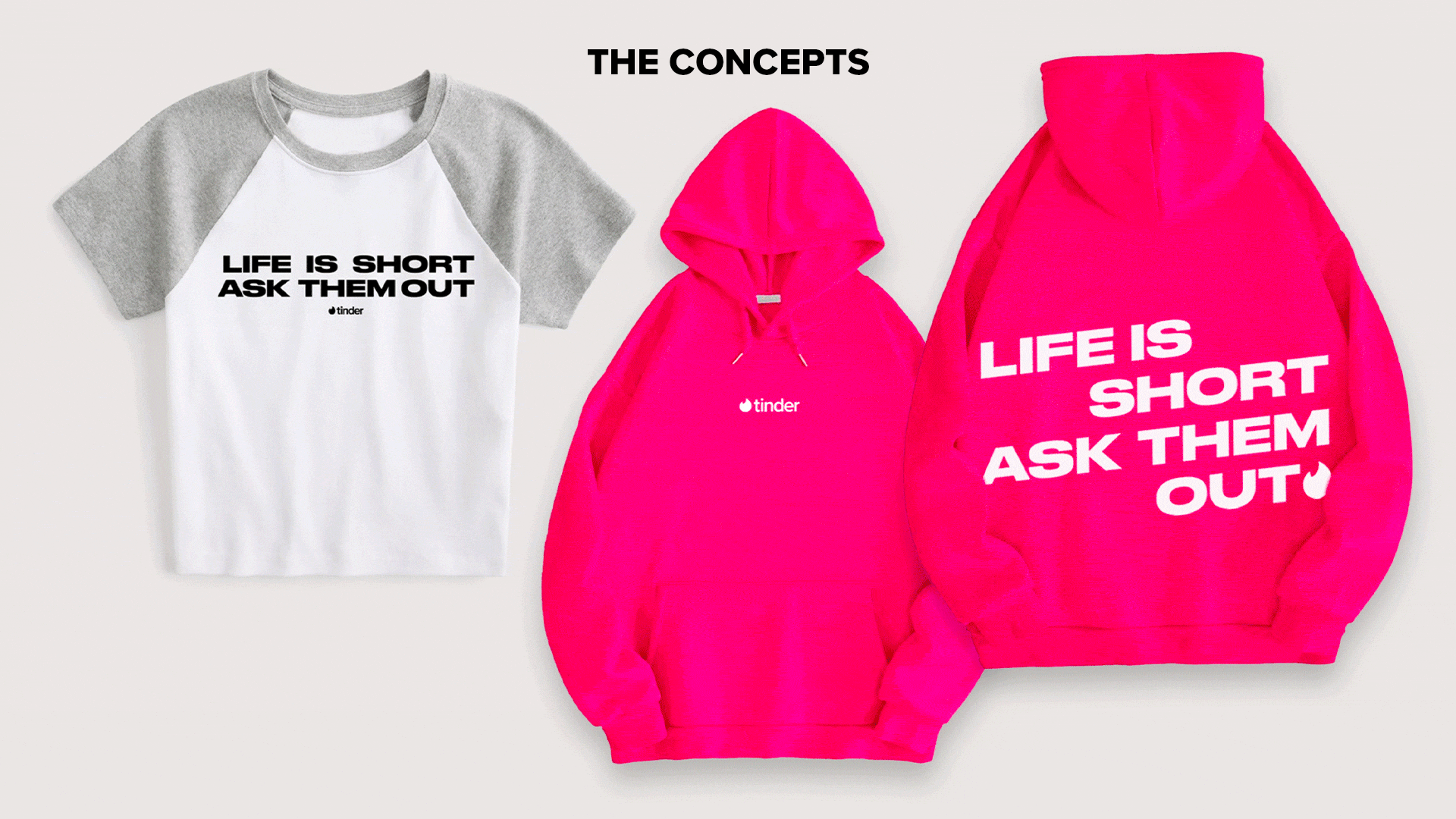 Animated graphic 1 from the "Original merchandise collection for Tinder and Tinder University" project