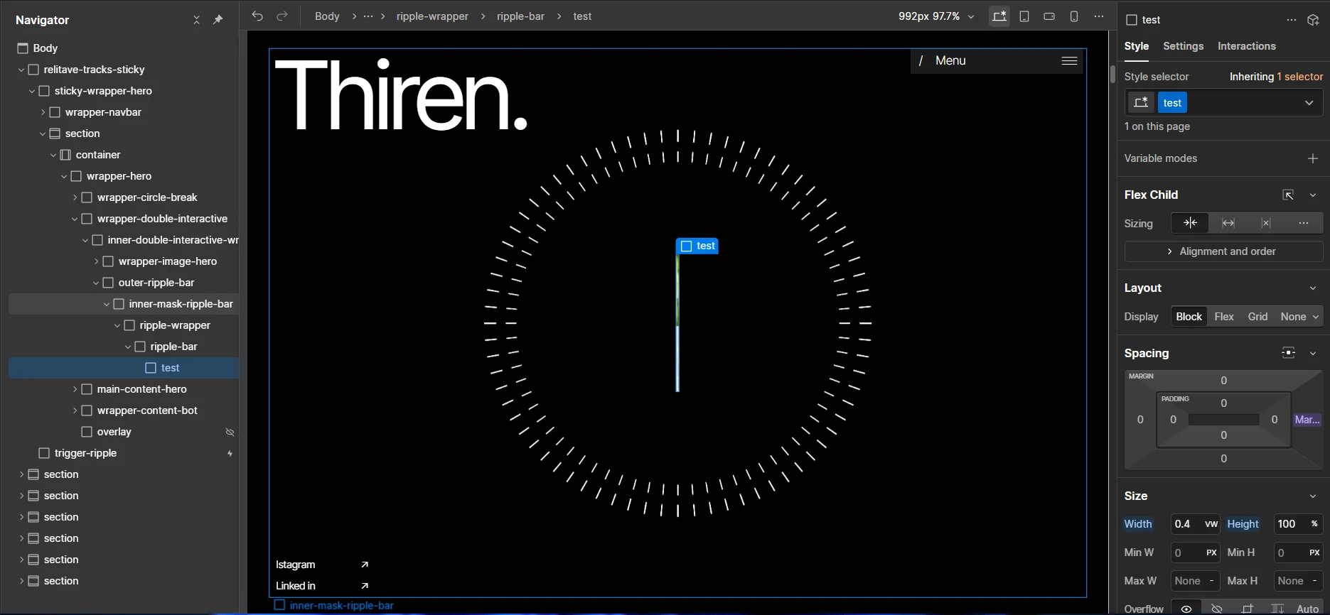 Web design interface showing a text block labeled 'FRACTAL' surrounded by multiple blurred and abstract images on a black background.