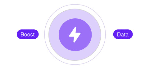 Purple circular icon with a white lightning bolt symbol in the center, flanked by the words Boost and Data on either side.