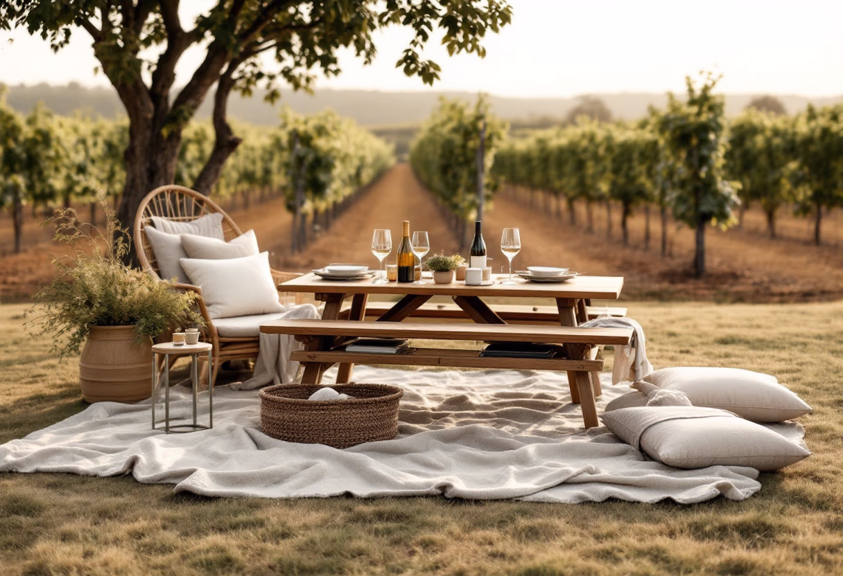 background image: image of scenic picnic area (for a winery)