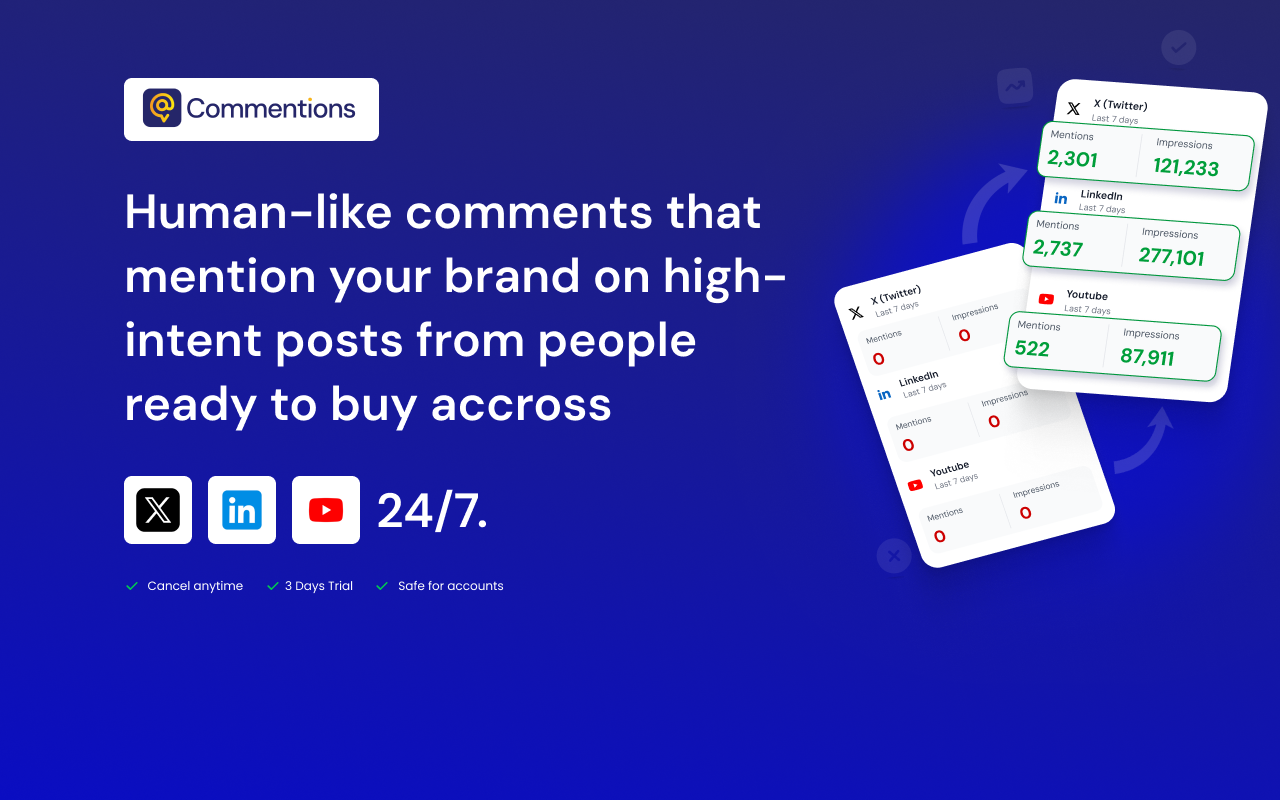 Commentions | Automated Brand Mentions Comments on X, LinkedIn Youtube