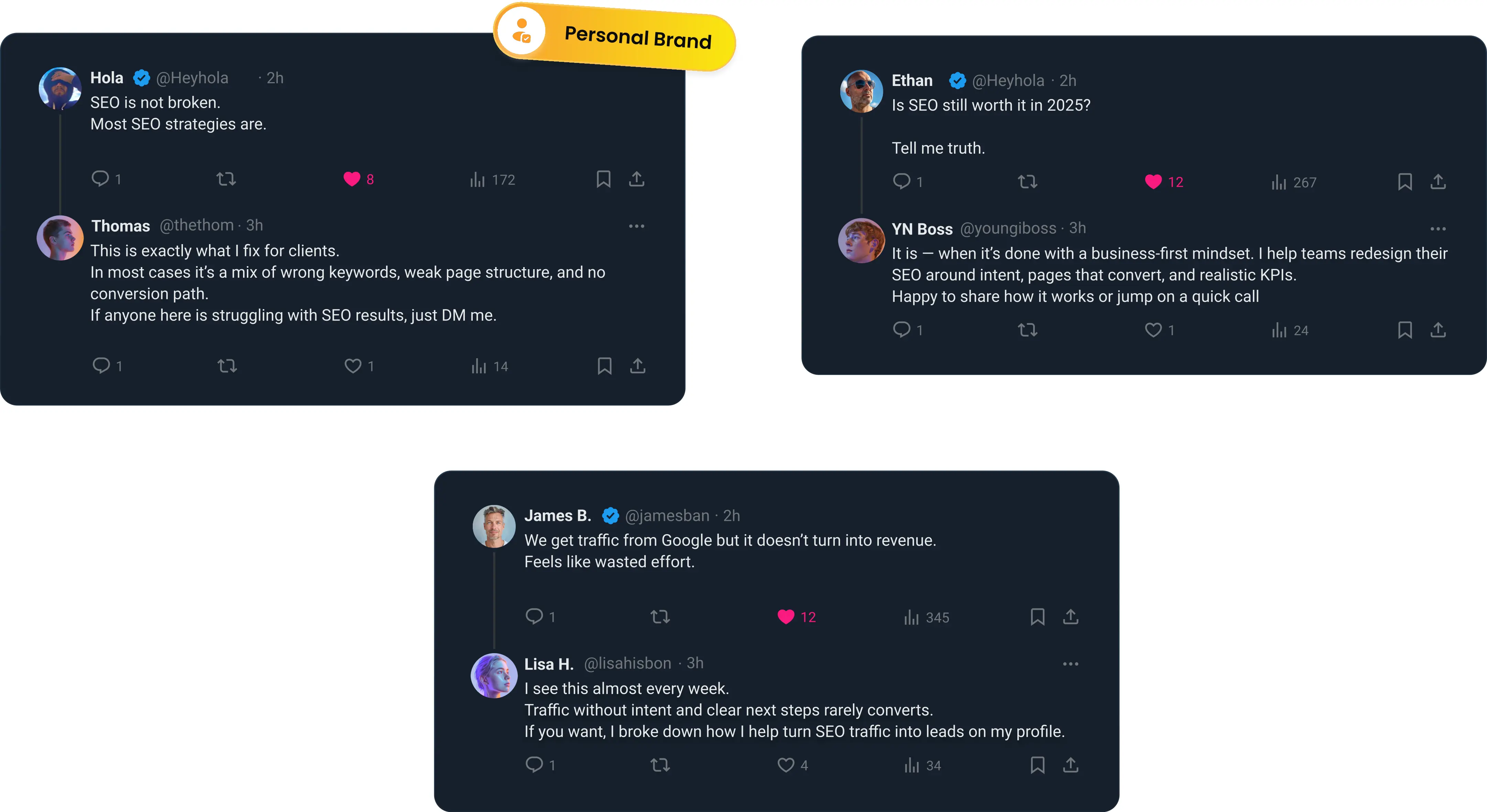 Examples of automated comments with mentions on Twitter
