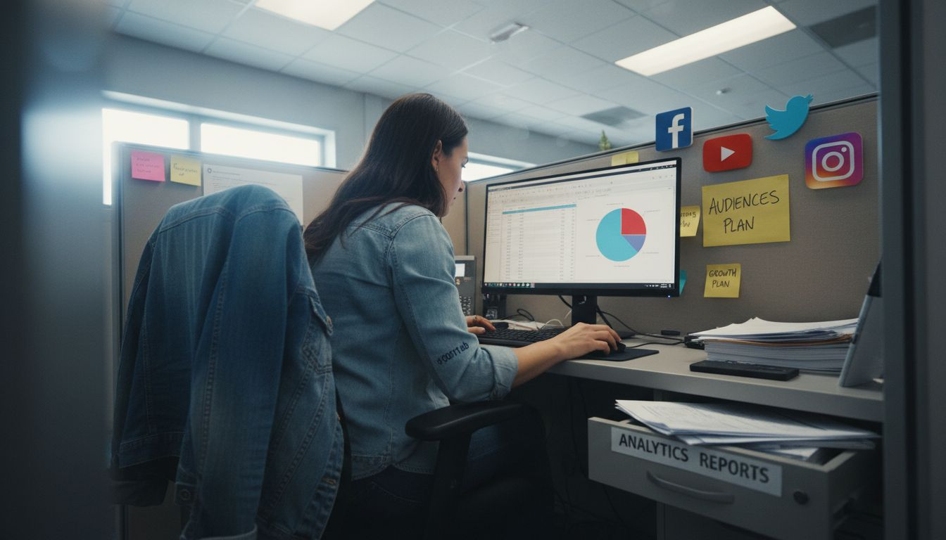 Marketer analyzing audience research data at desk