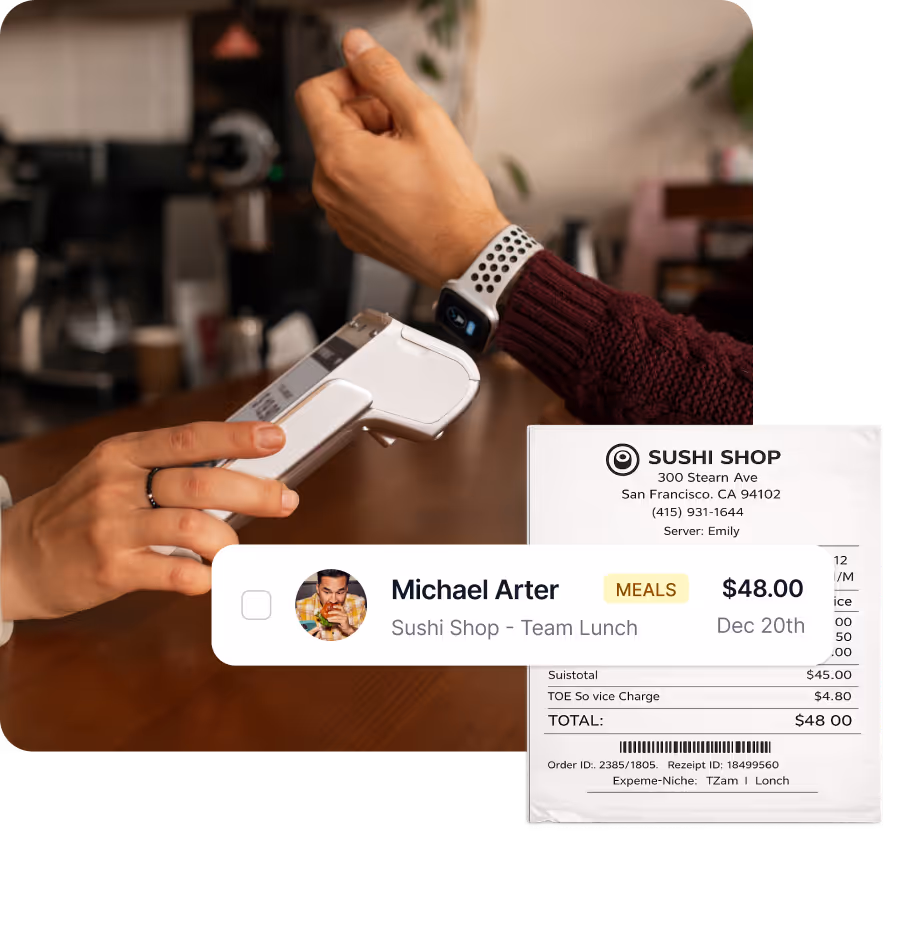 ITILITE mobile app showing automatic expense categorization from uploaded meal receipt