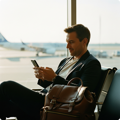  ITILITE mobile app showing personalized travel dashboard with trip search, recent bookings, and upcoming flight details