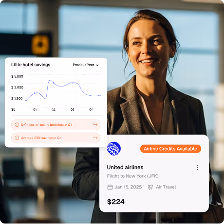  ITILITE mobile app showing personalized travel dashboard with trip search, recent bookings, and upcoming flight details