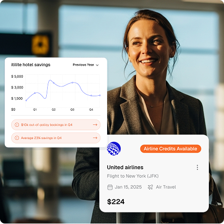  ITILITE mobile app showing personalized travel dashboard with trip search, recent bookings, and upcoming flight details