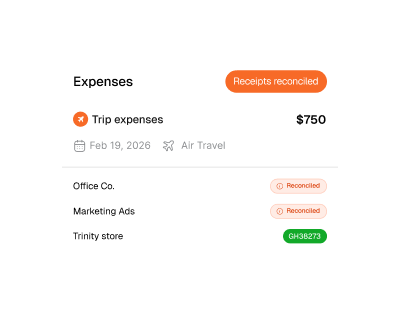 ITILITE expenses view with automatic receipt reconciliation and individual vendor expense status"