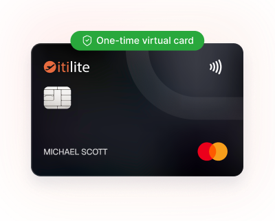 ITILITE one-time virtual corporate card for centralized employee travel payments without out-of-pocket expenses