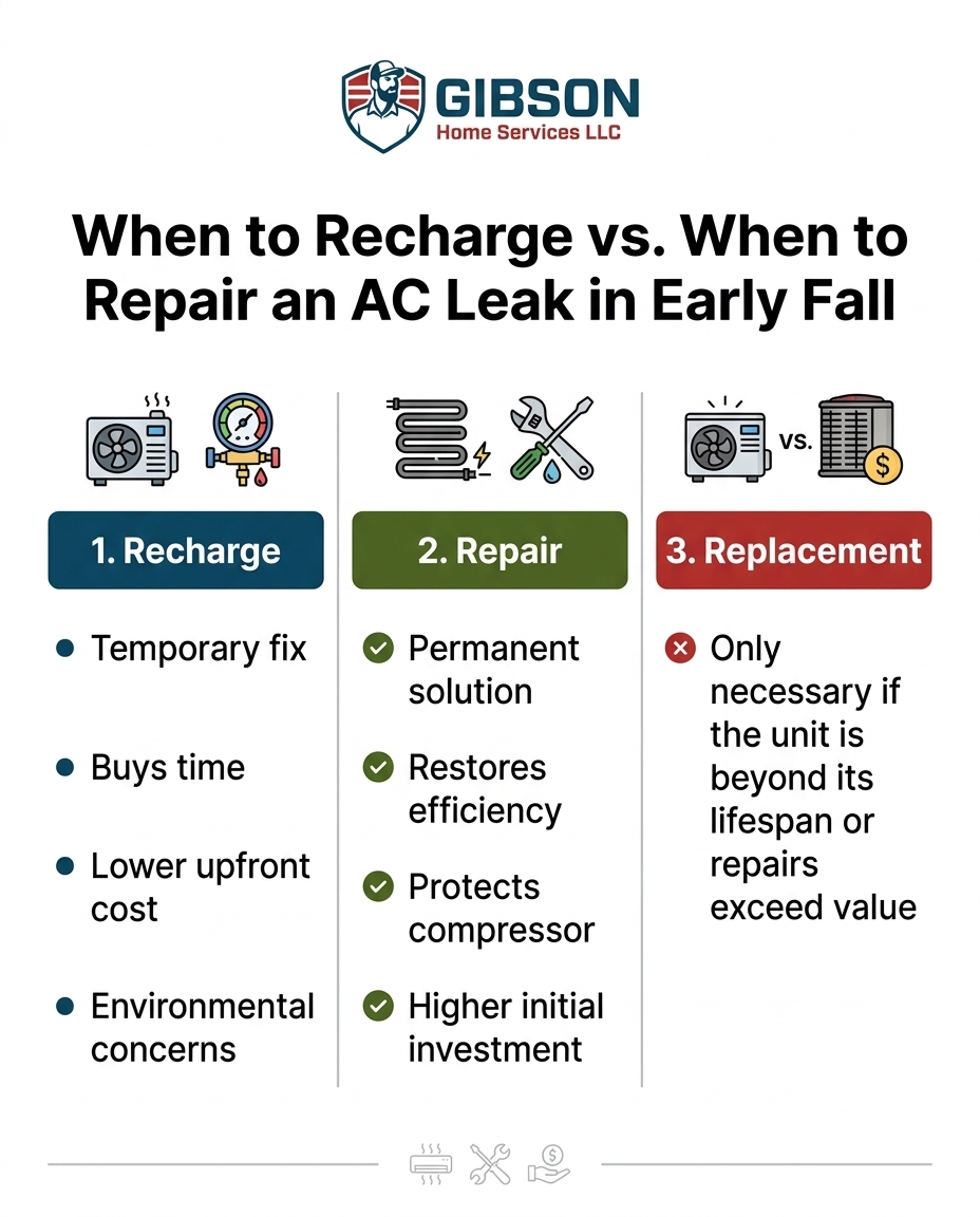When to Recharge vs. When to Repair an AC Leak in Early Fall