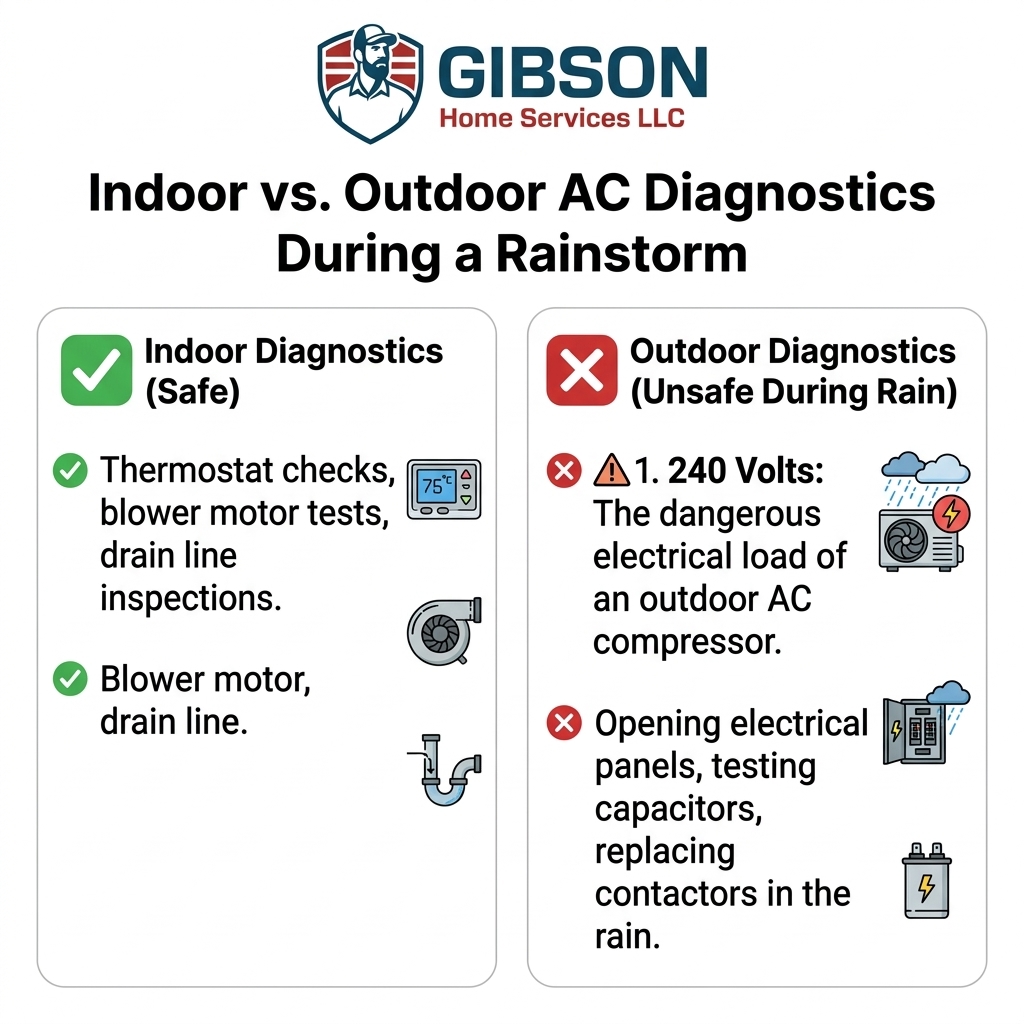 Indoor vs. Outdoor AC Diagnostics During a Rainstorm