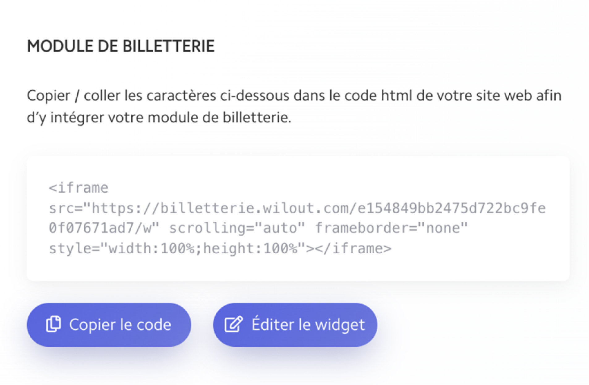 Exemple de code du module de billetterie