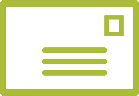 Green outlined envelope icon with three horizontal lines and a small rectangle in the top right corner, representing a mail message.