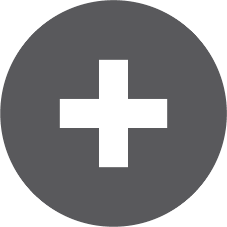 White plus sign inside a dark gray circle.