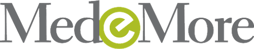 MedeMore logo with a stylized letter e inside a circular highlight between words Med and More.