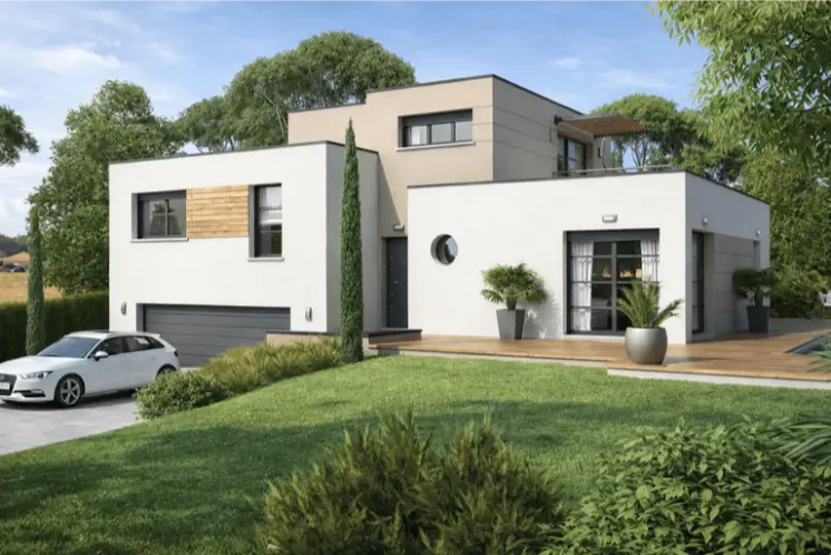Le modèle Mélaine est une maison d’architecte moderne de 120 m² habitables, conçue comme un projet signature à l’architecture forte et assumée. Avec son style cubique, son toit plat, sa toiture terrasse, son garage double et son demi-sous-sol, ce modèle s’adresse aux projets de construction en Lorraine, en Moselle (57) et en Meurthe-et-Moselle (54), recherchant une maison contemporaine hors standard.