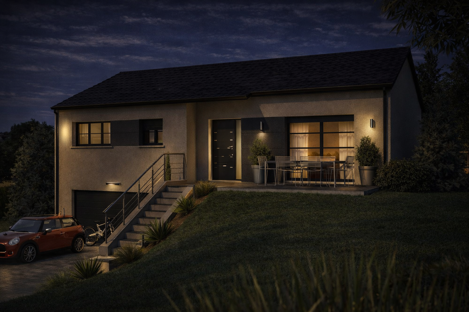 Modèle Angèle Design — façade contemporaine maison sur sous-sol Moselle (57)