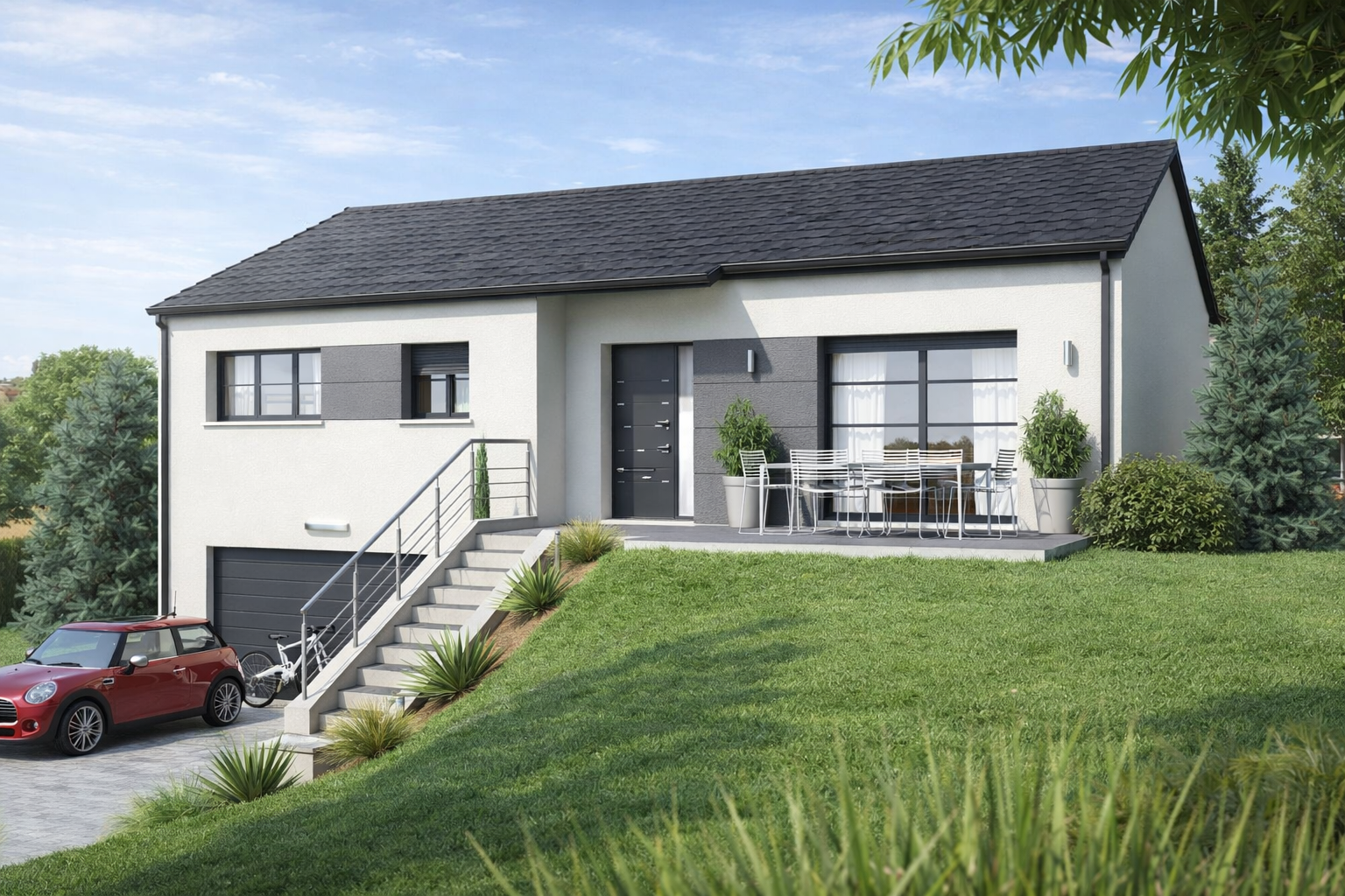 Modèle Angèle Design — Maison contemporaine sur sous-sol 102 m², Maisons HCC Lorraine