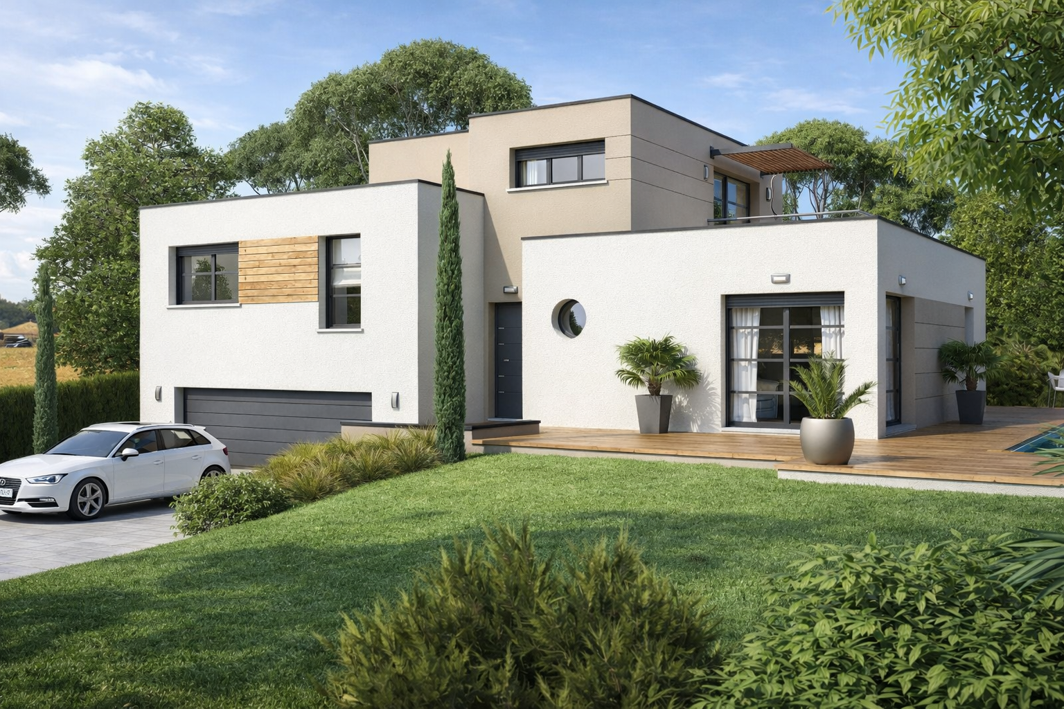 Modèle Mélaine — Maison d'architecte cubique toit plat 120 m², Maisons HCC Lorraine