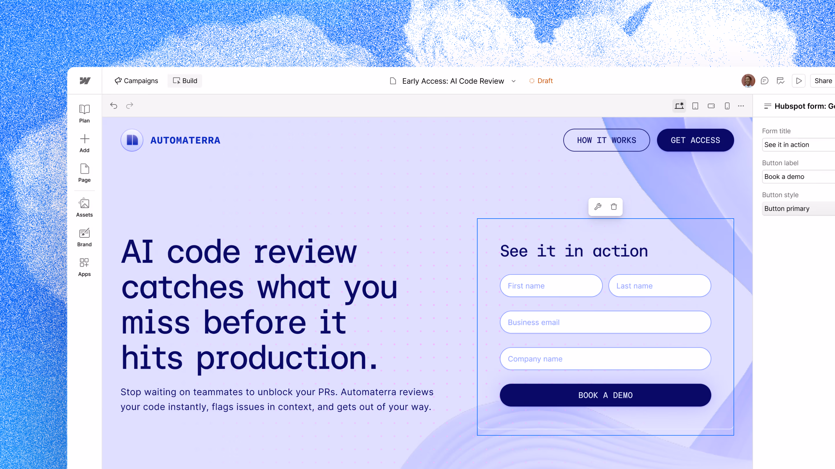 Webflow Campaigns product preview