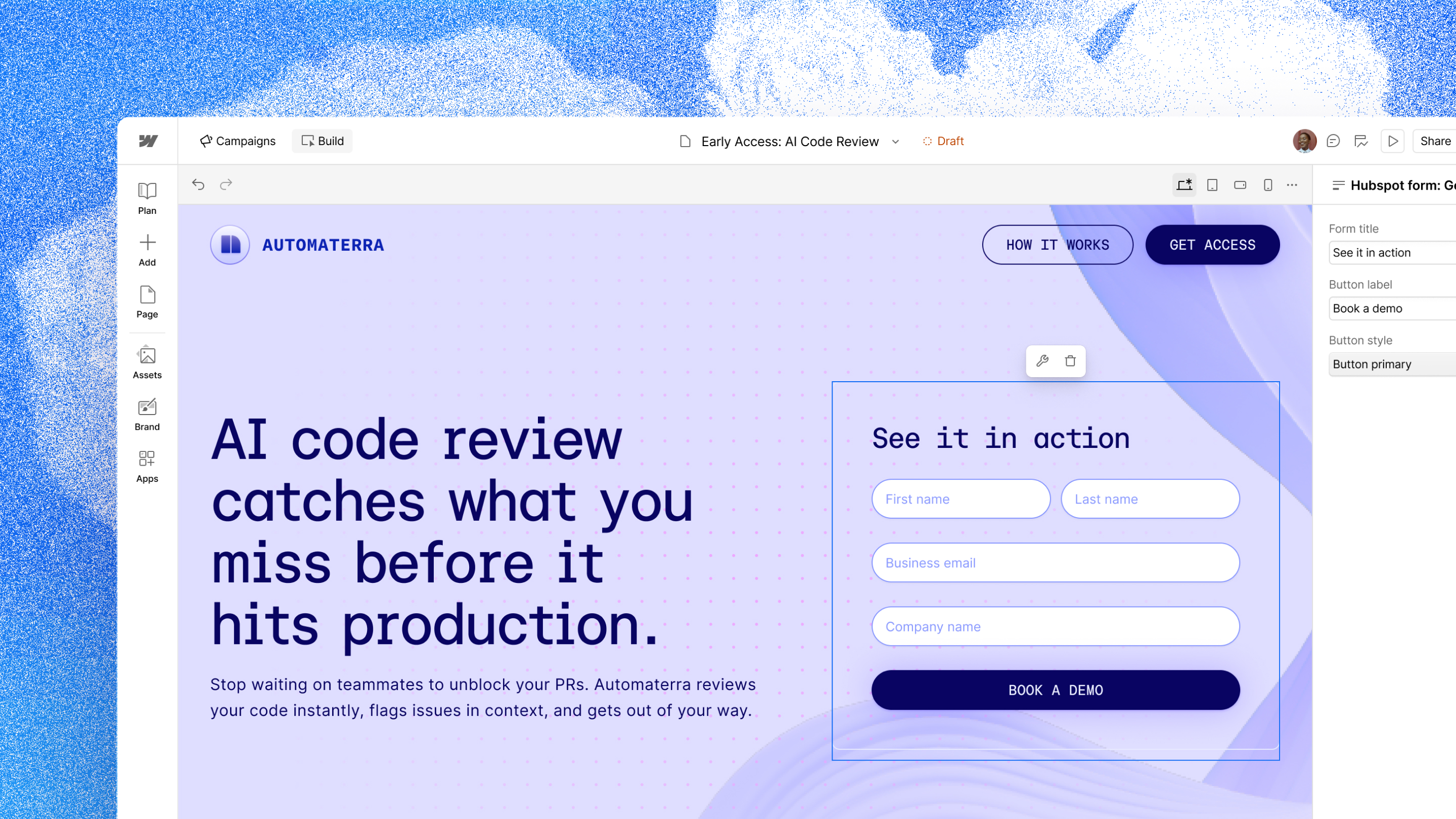 Webflow's official Campaigns product preview