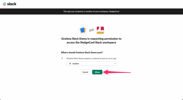 Grafana Slack Demo requests permission